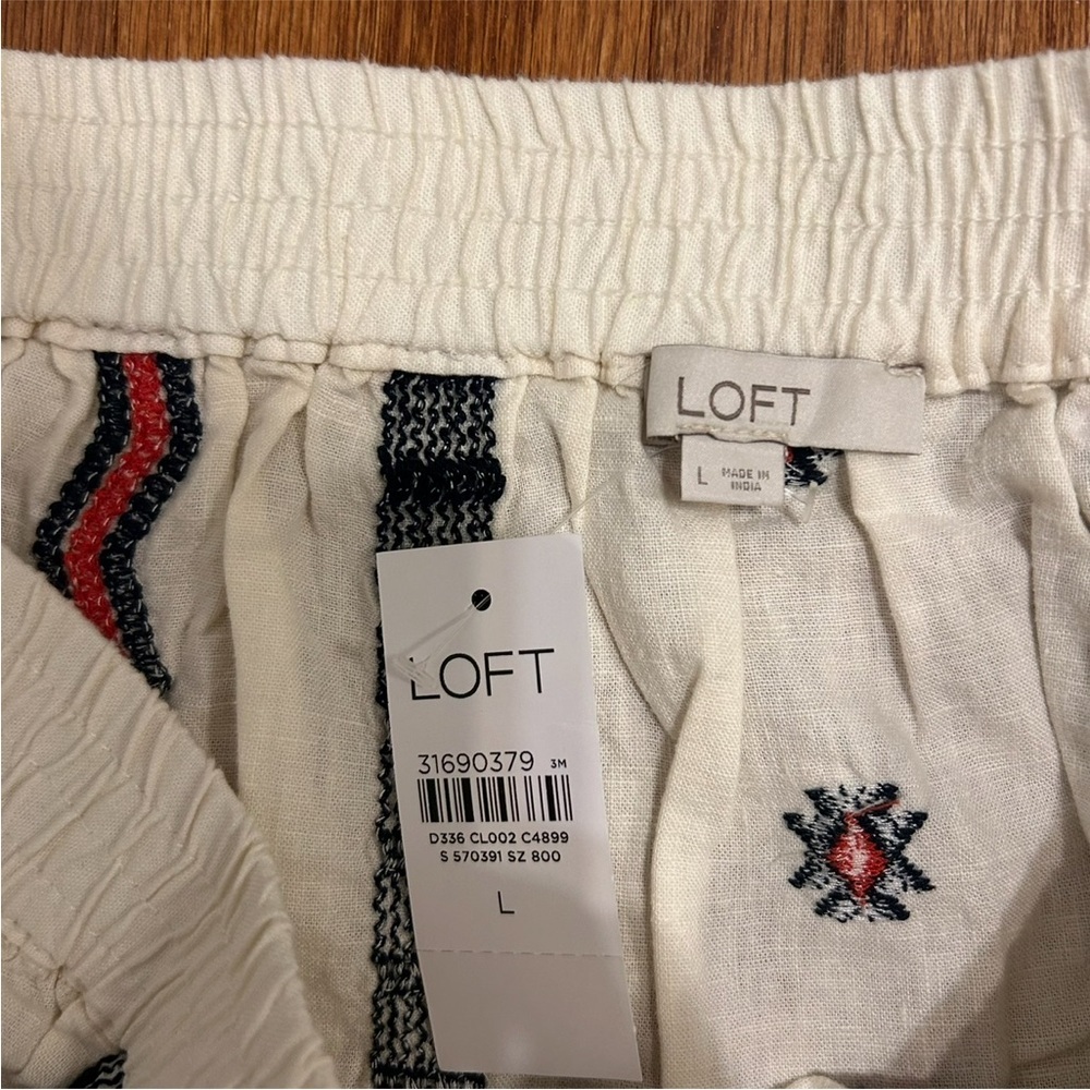 LOFT Cream Mini Skirt with Navy & Burgundy Embroidery - Picture 5 of 8